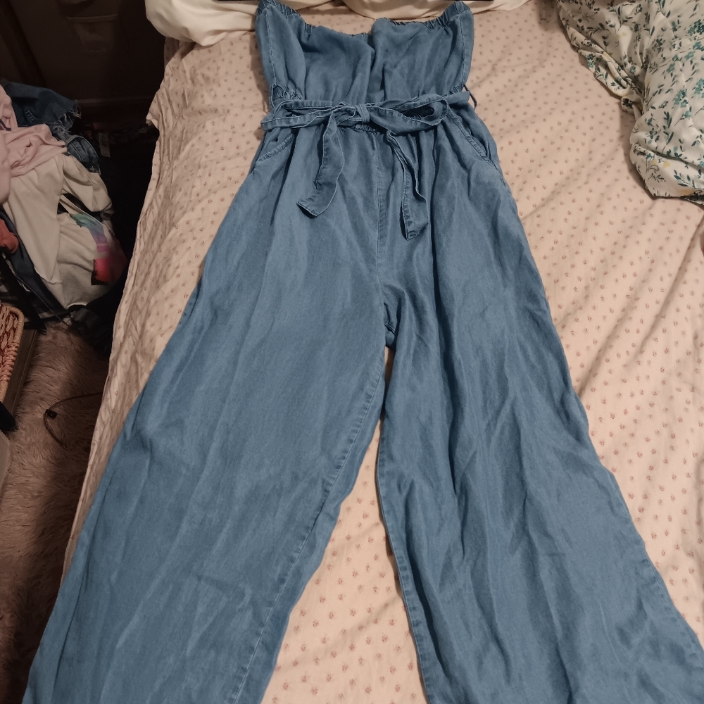 Forever 21 Light Blue Strapless Jumpsuit Size Small